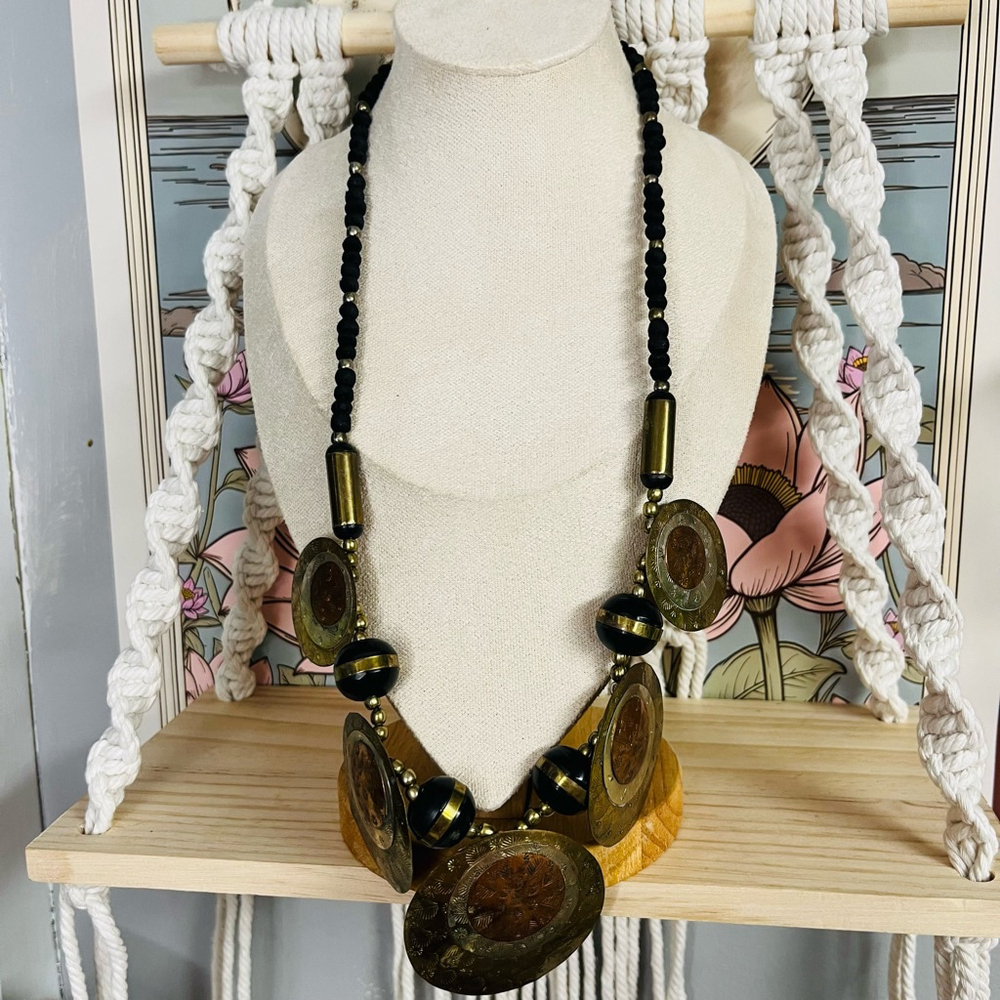 Boho‎ Mixed Metal Necklace Ornate Detailed Brass Copper Ethnic Vintage India